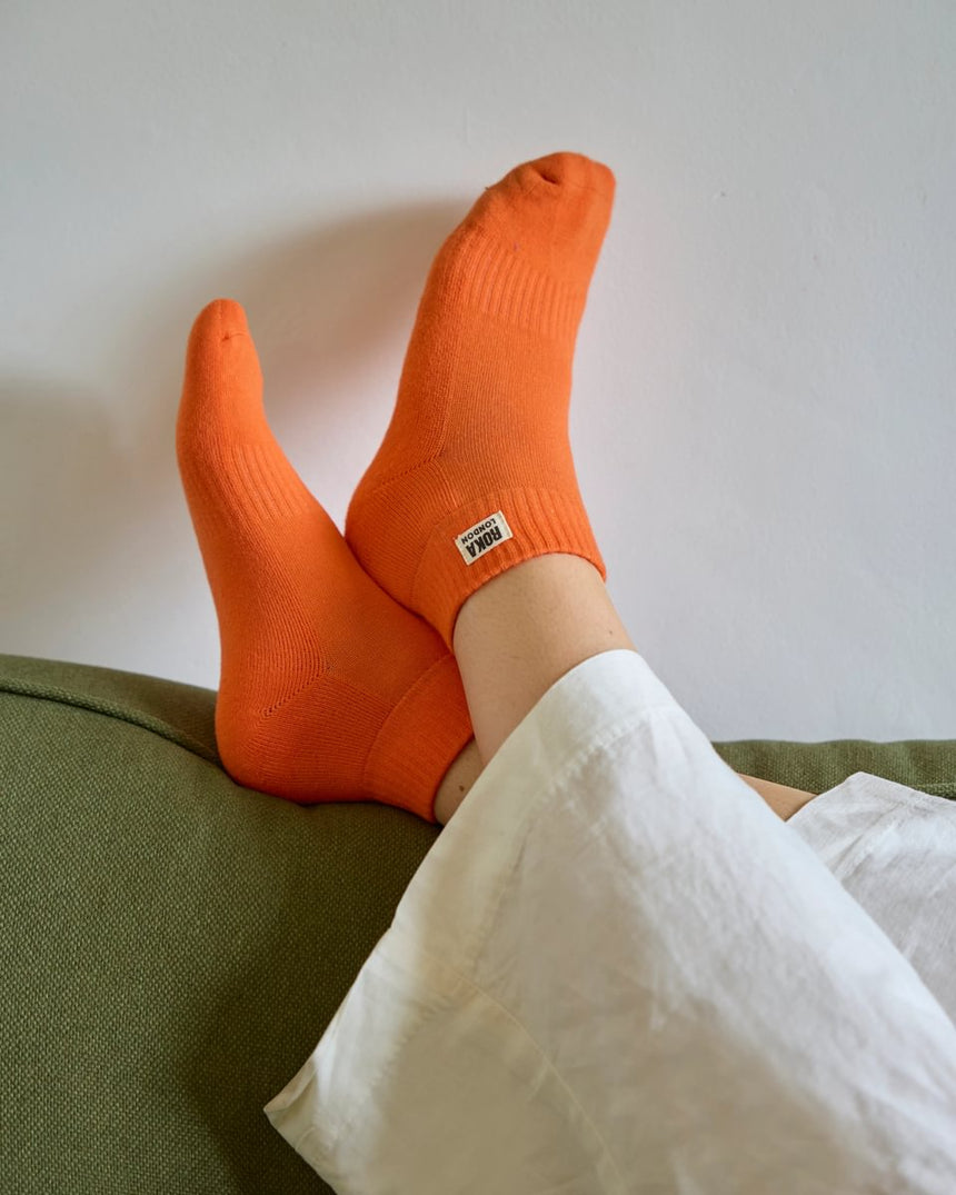 Roka London Wembley Organic Cotton Ankle Socks, Mandarin