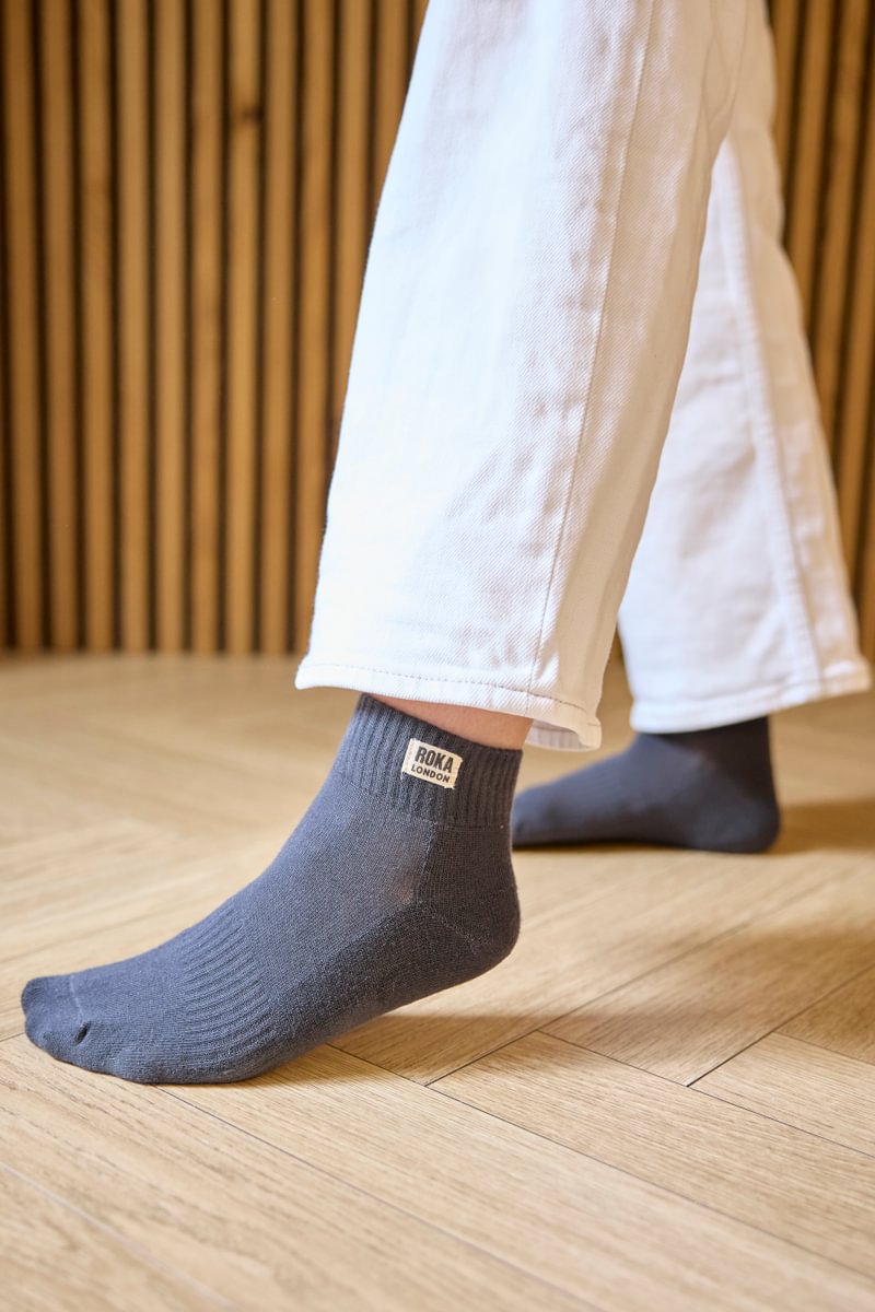 Roka London Wembley Organic Cotton Ankle Socks, Smoke