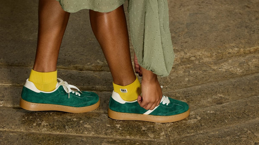 Roka London Wembley Organic Cotton Ankle Socks, Summer Yellow