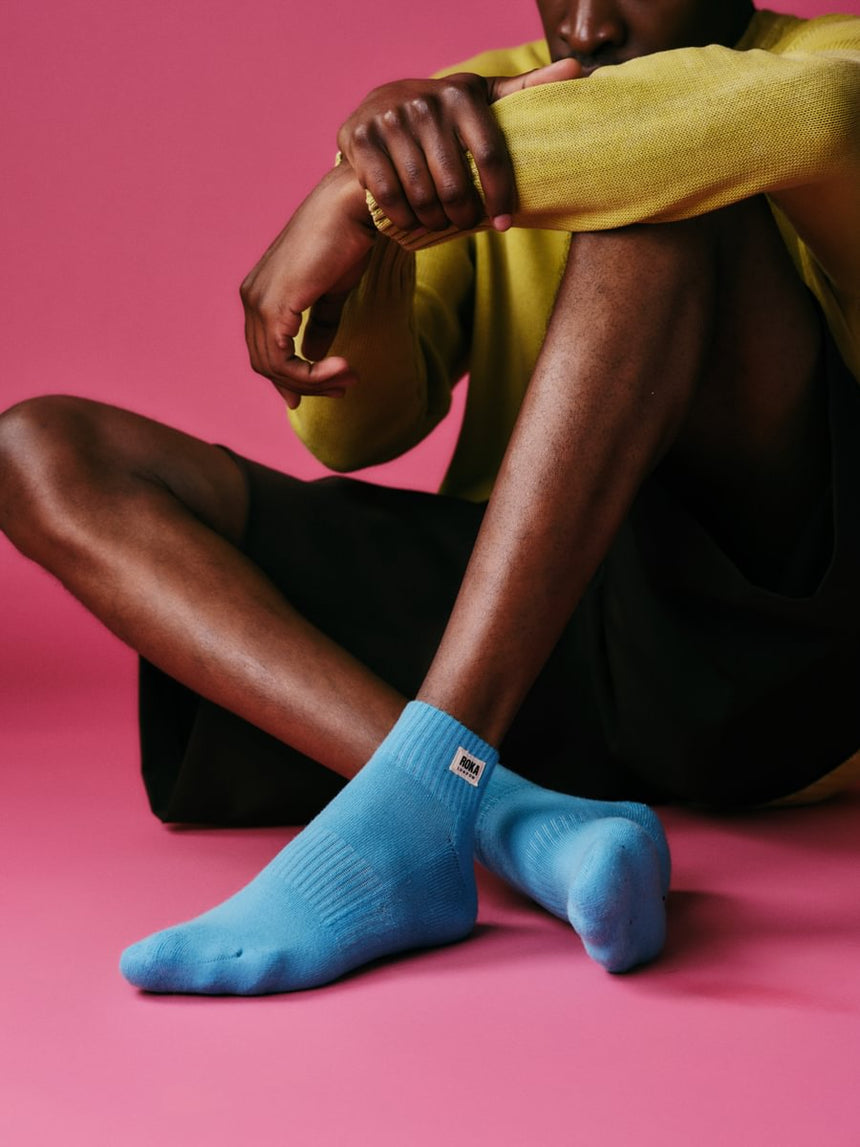 Roka London Wembley Organic Cotton Ankle Socks, Aquatic Awe