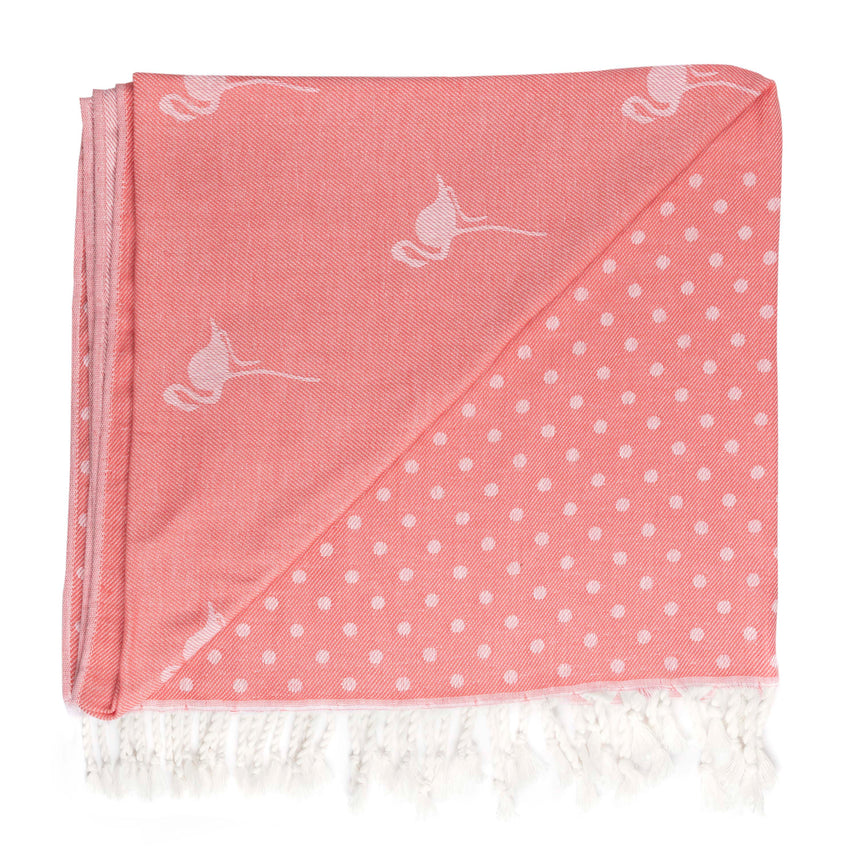 Sophie Allport Cotton Hammam Beach Towel/ Blanket, Flamingo