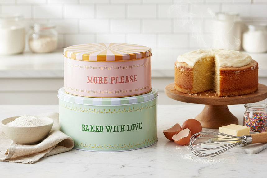 Yvonne Ellen Round Cake Tins, Slogan (Set Of 2 )