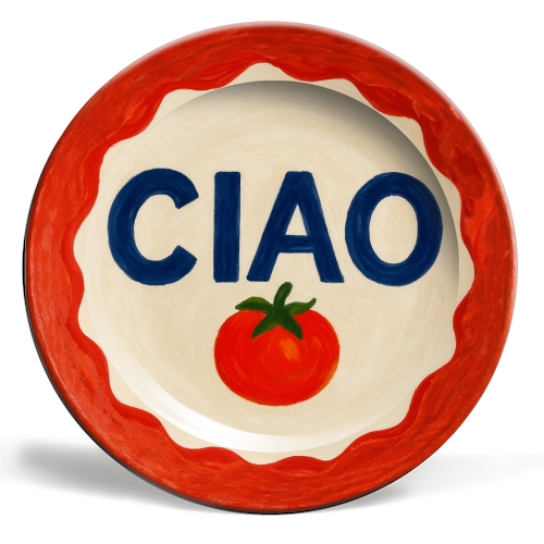 Ciao Tomato Ceramic Dinner Plate By Ms Doodle