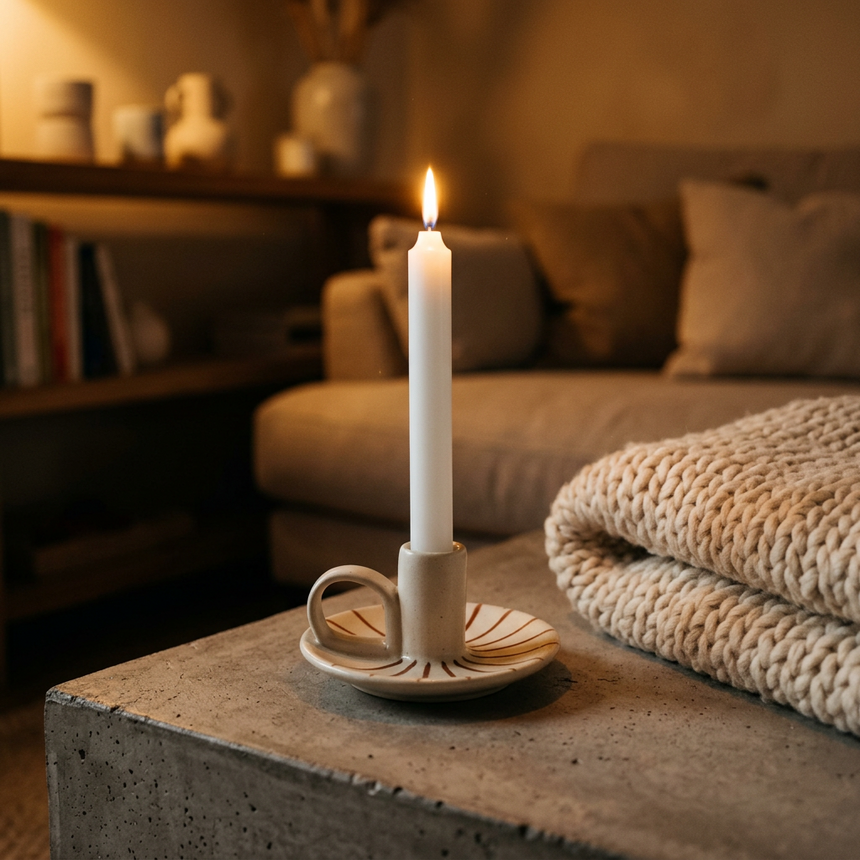 Morgan Wright Wee Willy Winkee Ceramic Candle Holder, Ginger Pinstripe