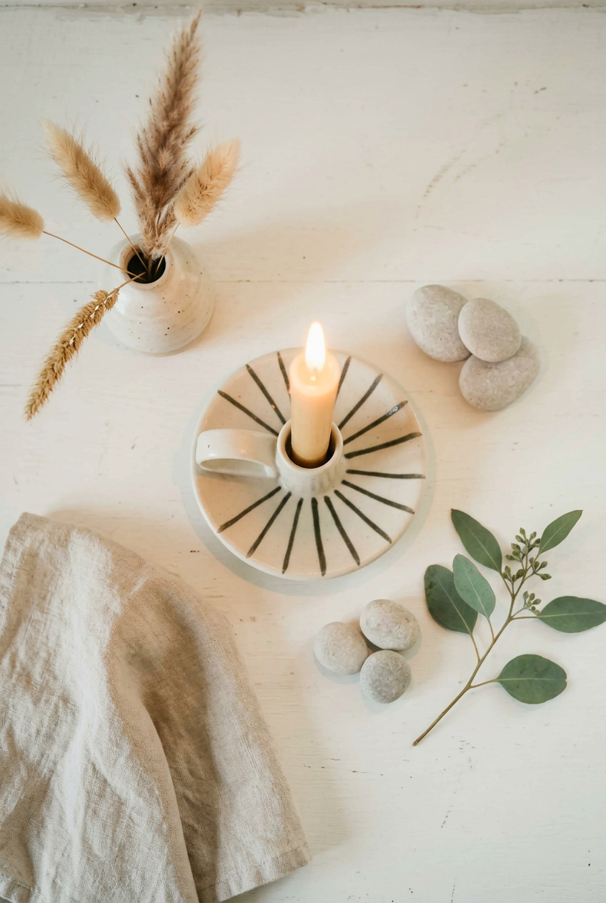 Morgan Wright Wee Willy Winkee Ceramic Candle Holder, Pebble pinstripe