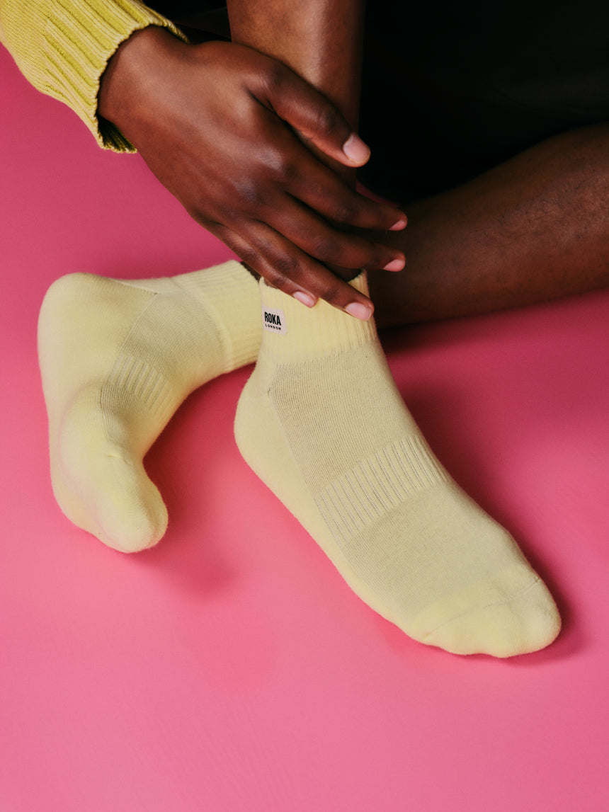 Roka London Wembley Organic Cotton Ankle Socks, Lemonade
