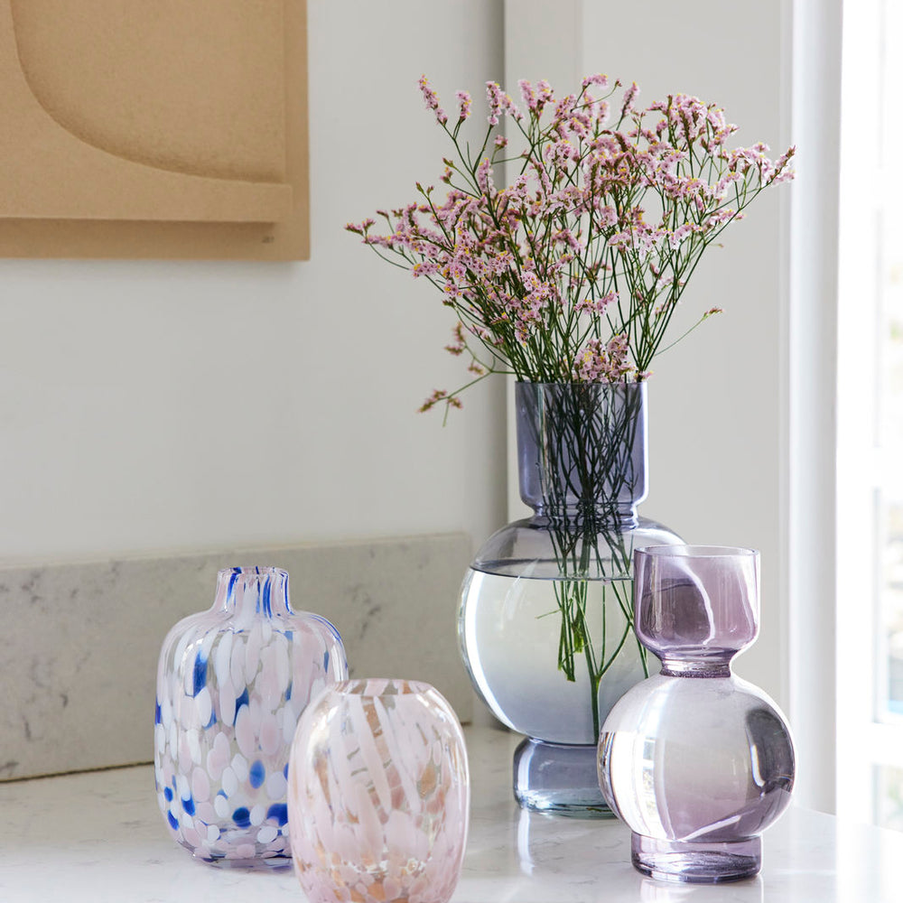 Bahne Interior Mouth-blown Stained Glass  Bubble Vase, Soft Blue