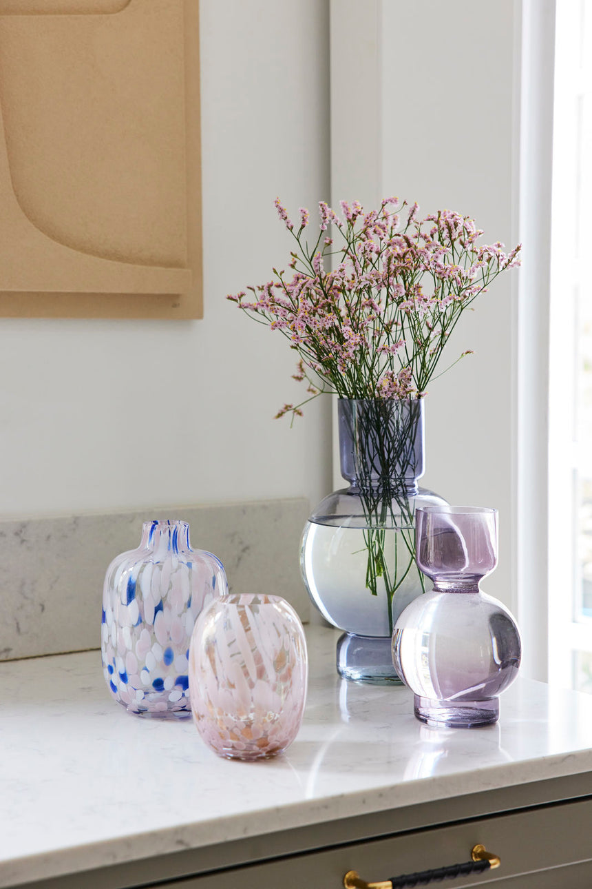 Bahne Interior Mouth-blown Stained Glass  Bubble Vase, Soft Blue
