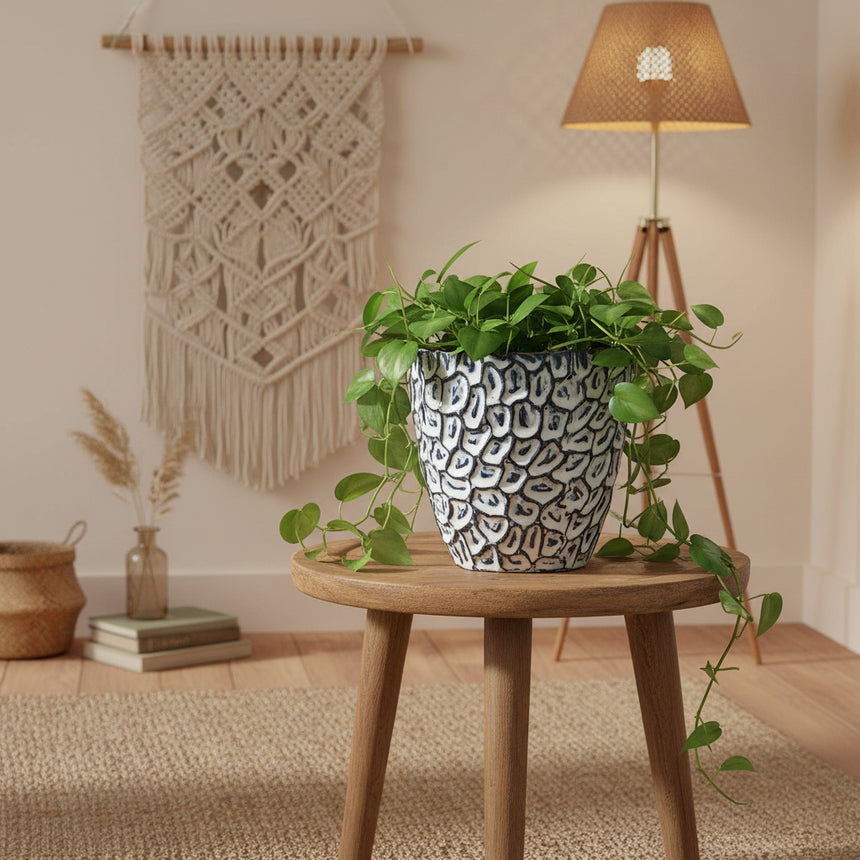 Bloomingville Textured Stoneware Flower Pot Blue/ white