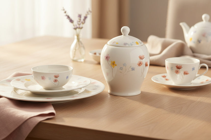 Pressed Flowers Porcelain Sugar Bowl