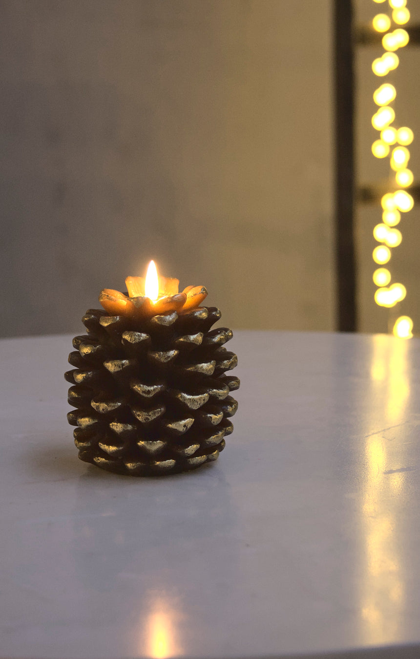 LED Pinecone Candle, Antique Gold