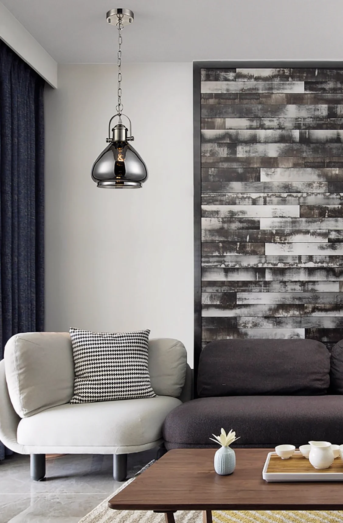 Visto Smoked Glass Pendant Satin Nickel Finish