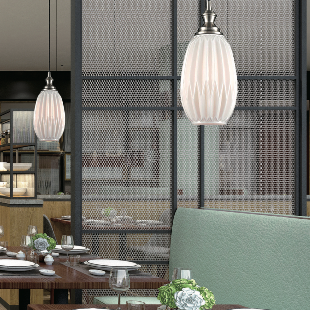 Refract Oval Glass Pendant, White