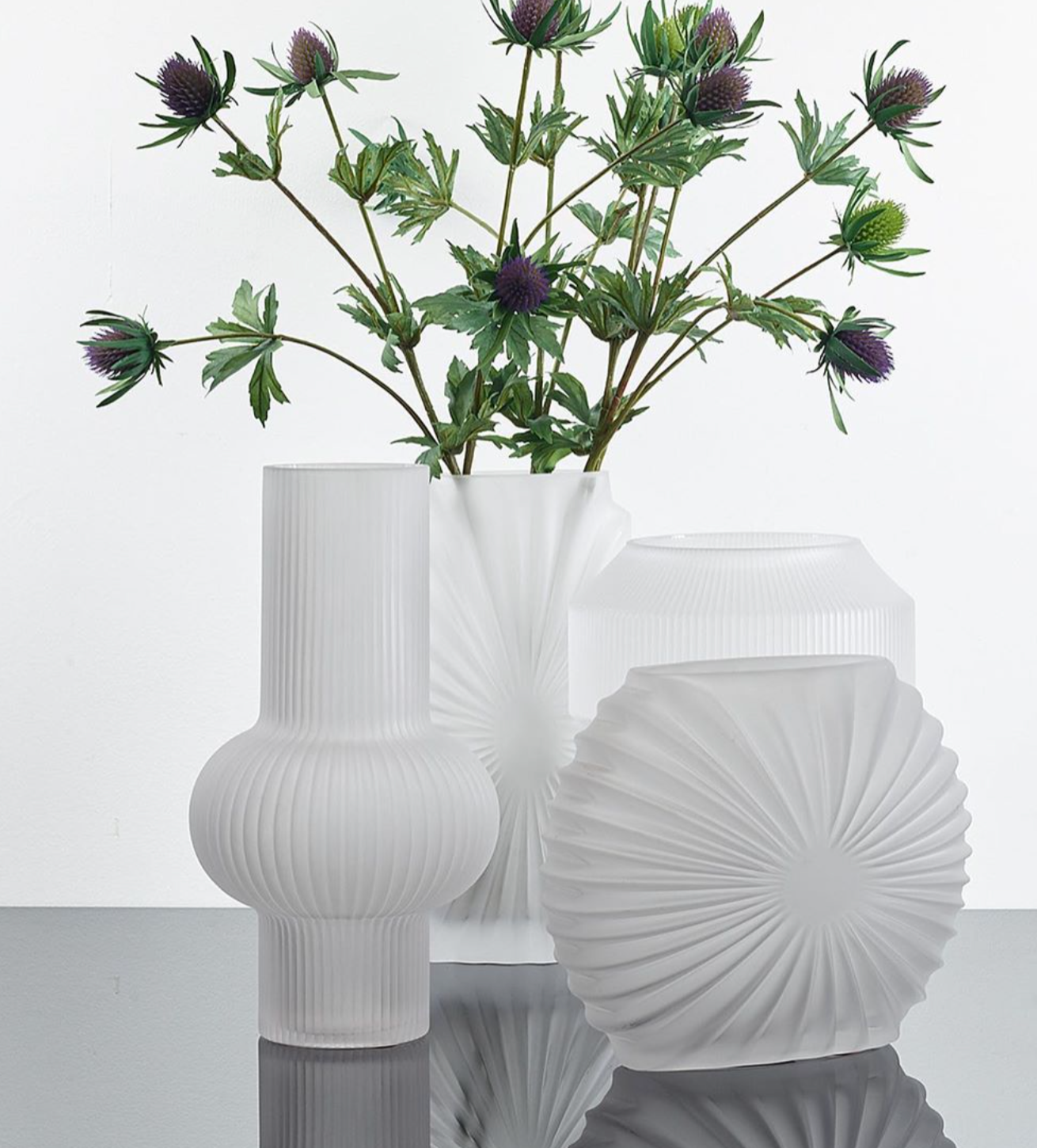 Bahne Frosted Glass Vase White Round