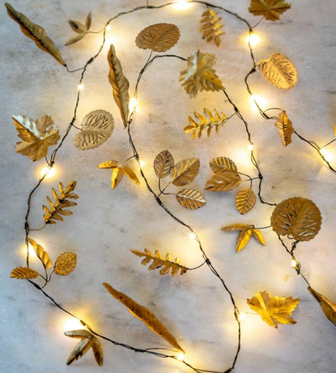 Handmade Metal LED Fairy Lights,Gold Leaves (Battery Operated)