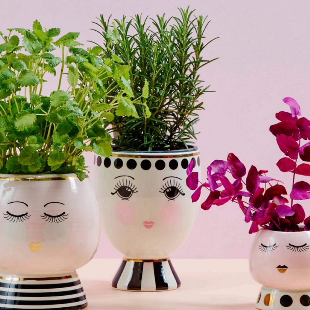 Miss Etoile Ceramic Flower Pot Closed Eyes