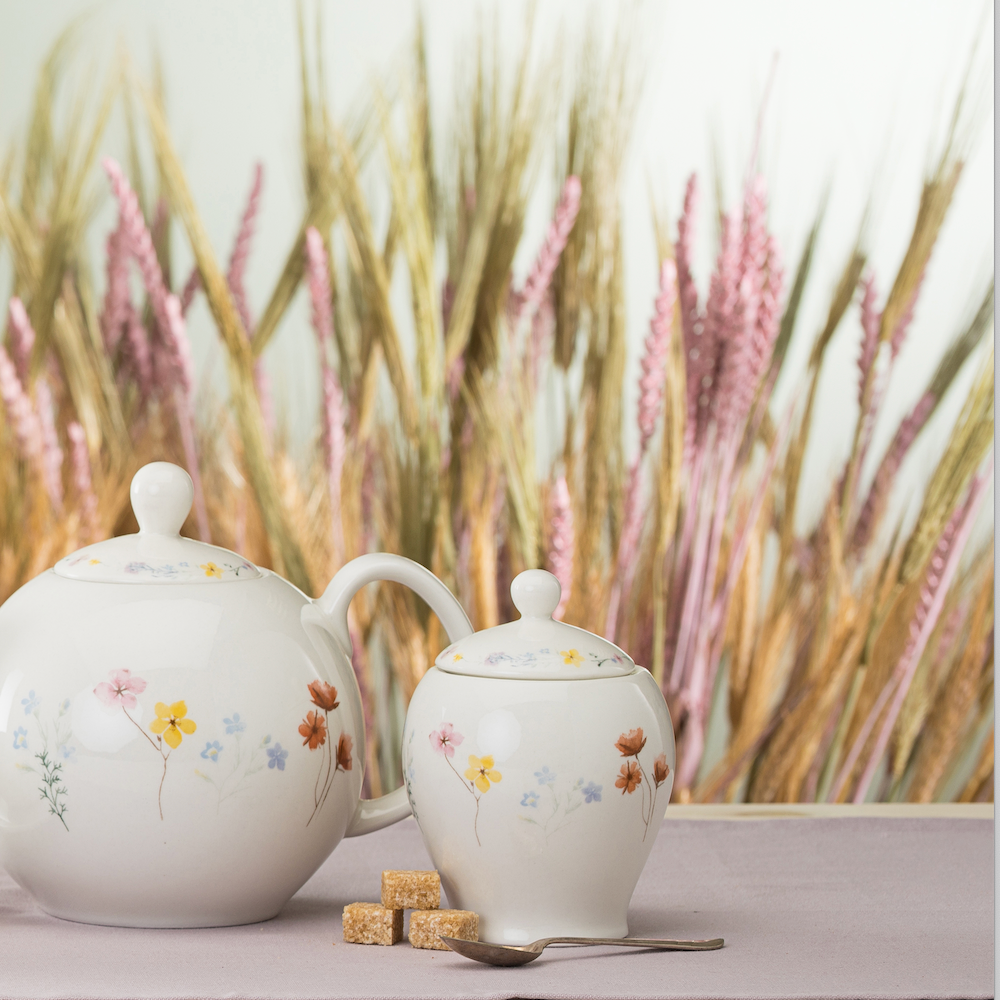 Pressed Flowers Porcelain Sugar Bowl