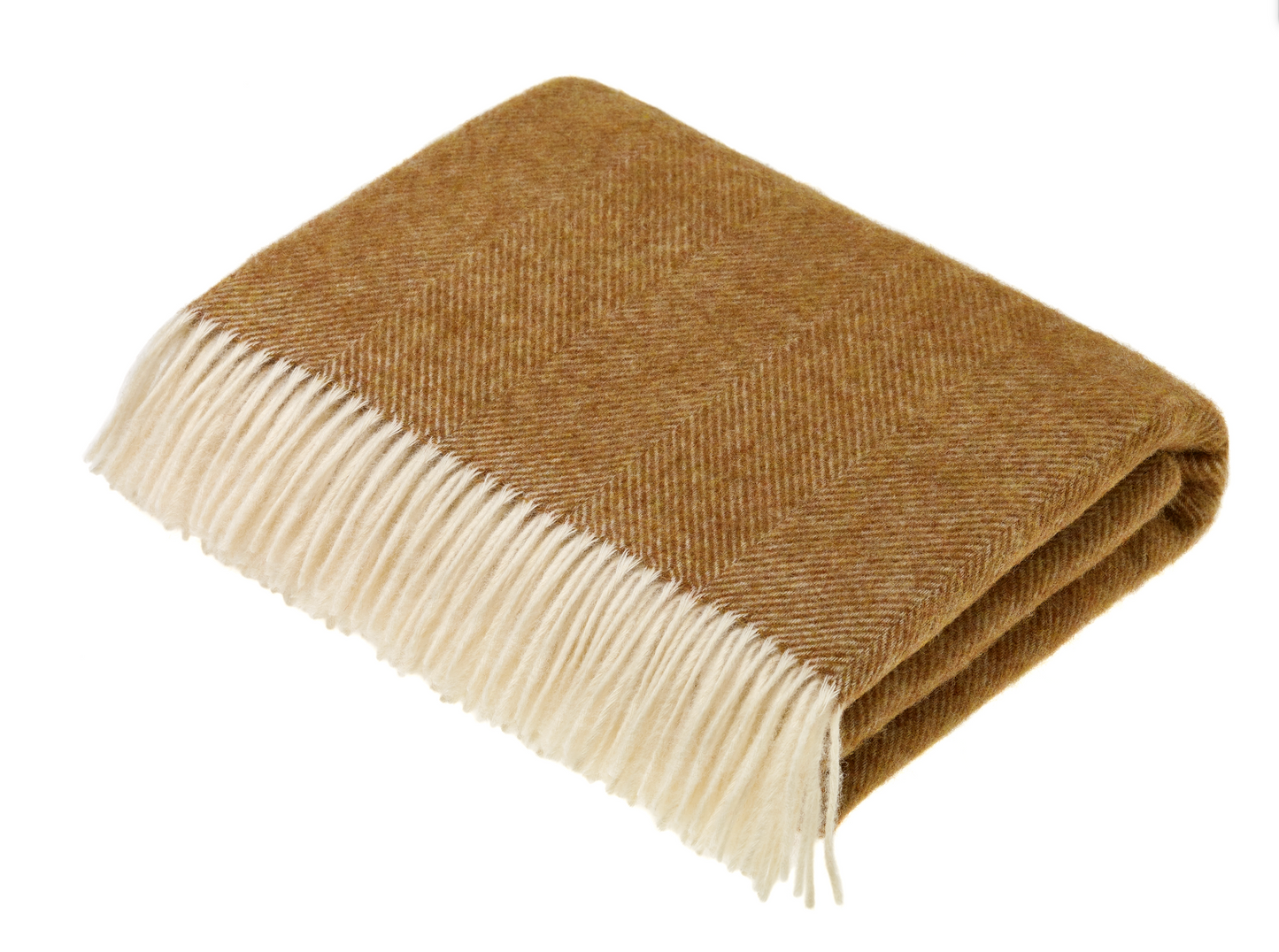 Bronte By Moon Herringbone Shetland Wool Throw Blanket, Gold