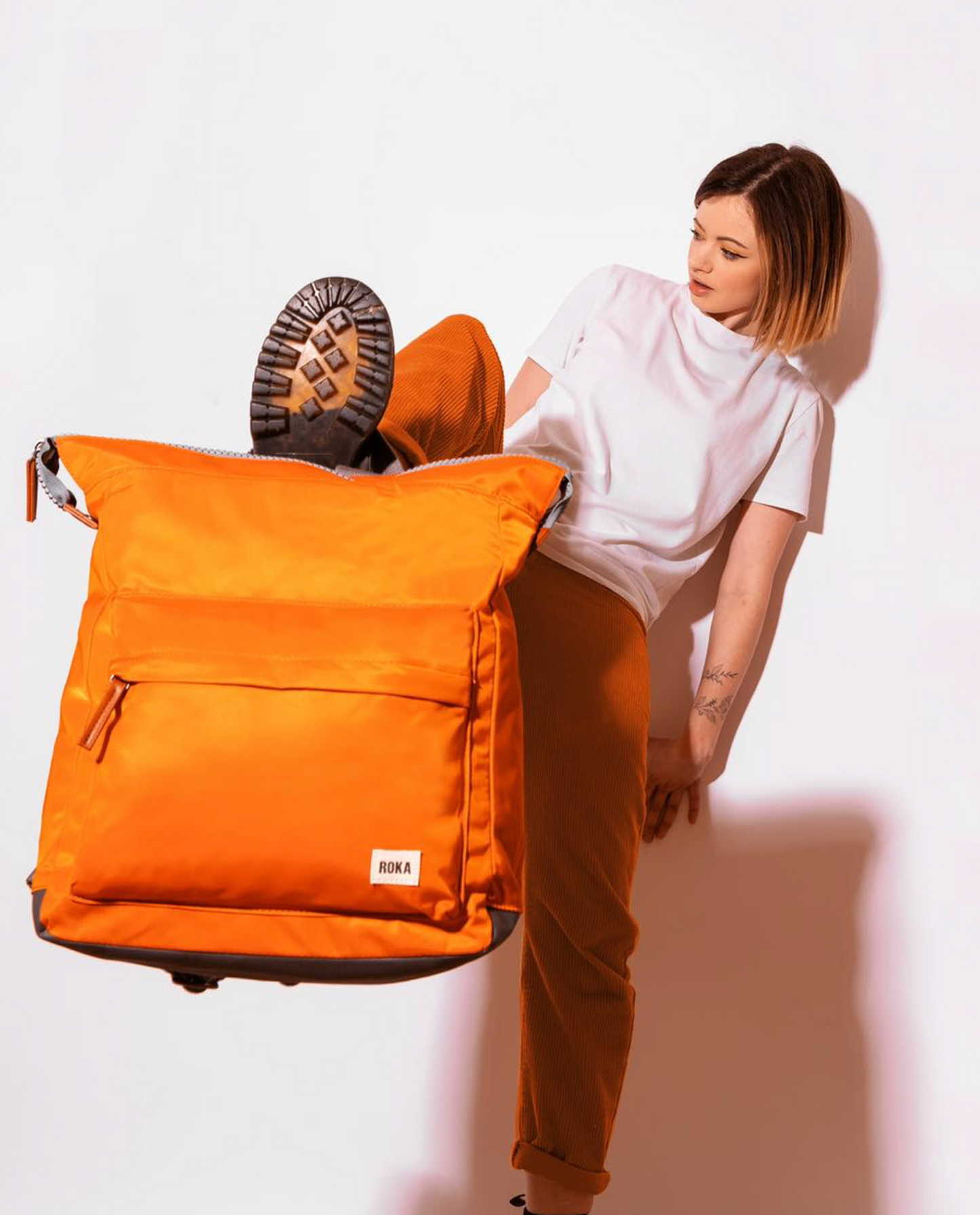 Roka London Bantry B Small Rucksack, Burnt Orange (Sustainable Nylon)