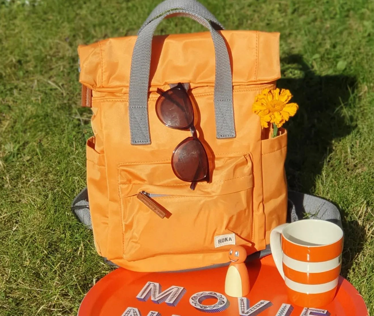 Roka London Canfield B Medium Sustainable Nylon Rucksack, Burnt Orange