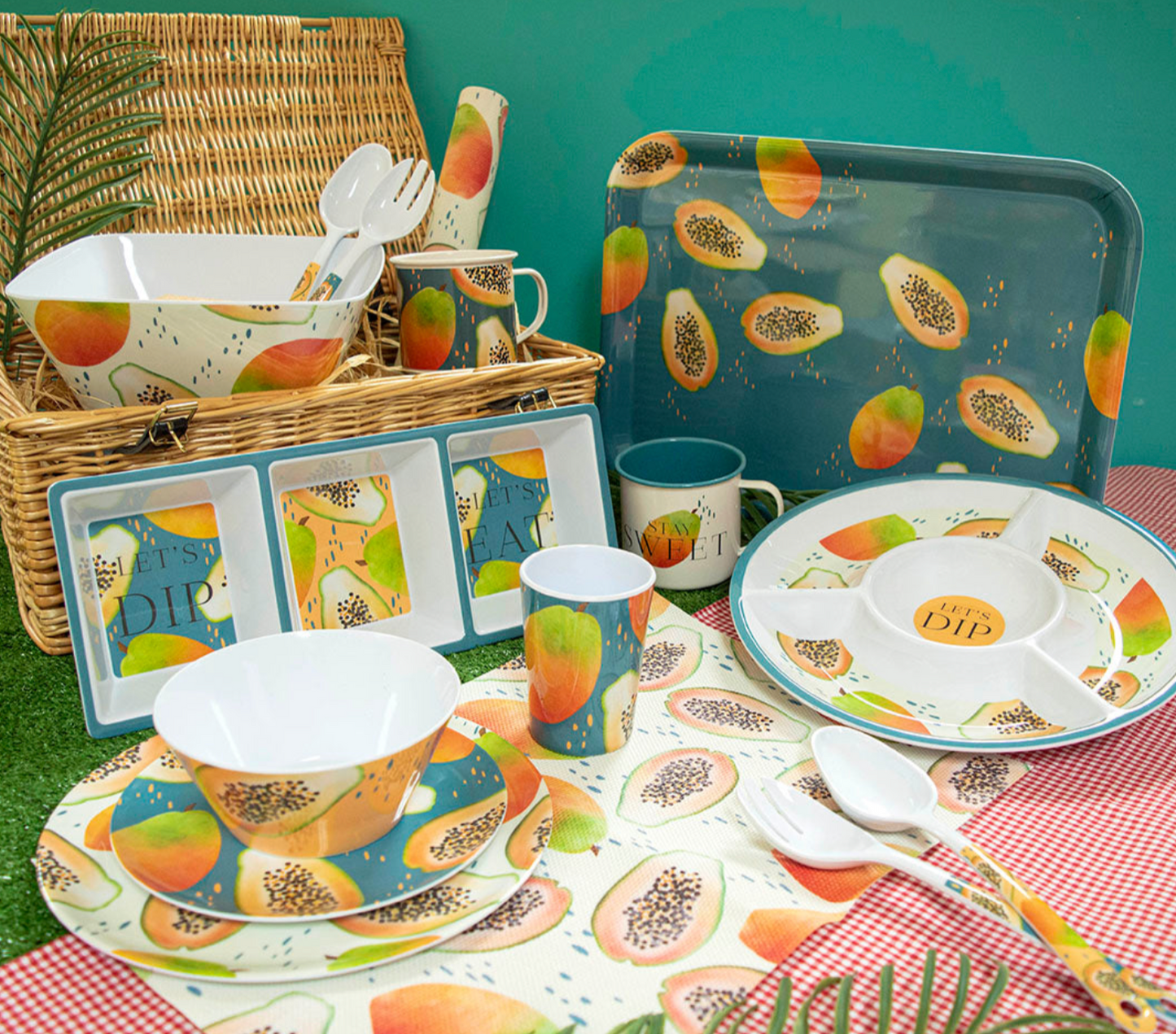 Papaya Bliss Melamine Picnic Dinner Plates, ( Set Of 6 )