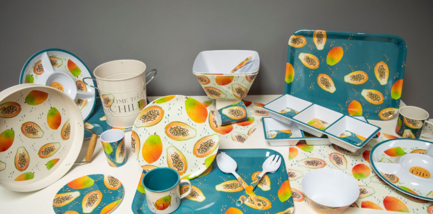 Papaya Bliss Melamine Picnic Dinner Plates, ( Set Of 6 )