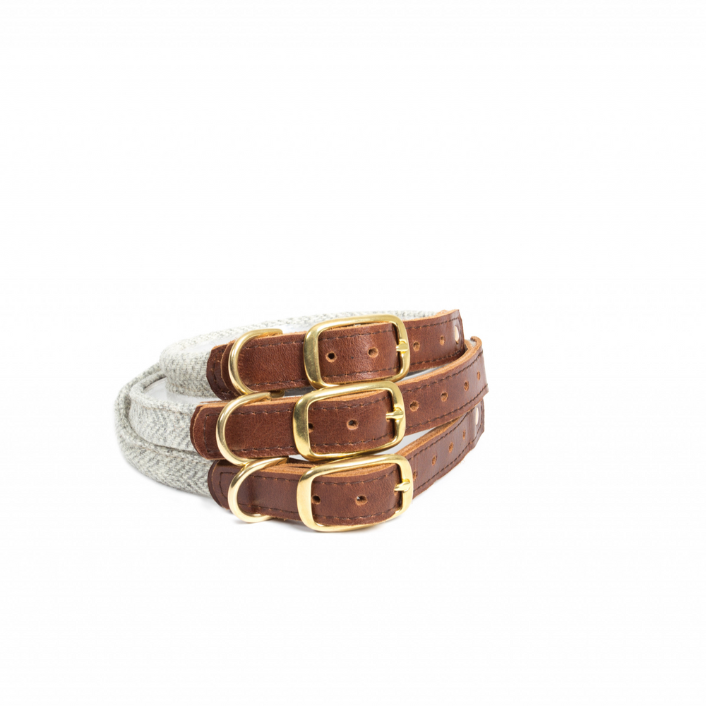Tweedmill Rolled Tweed Dog Collar,Silver Grey