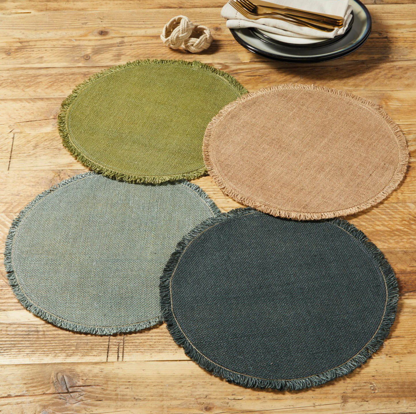 Circular Jute Placemat, Sage Green(Set Of 4)