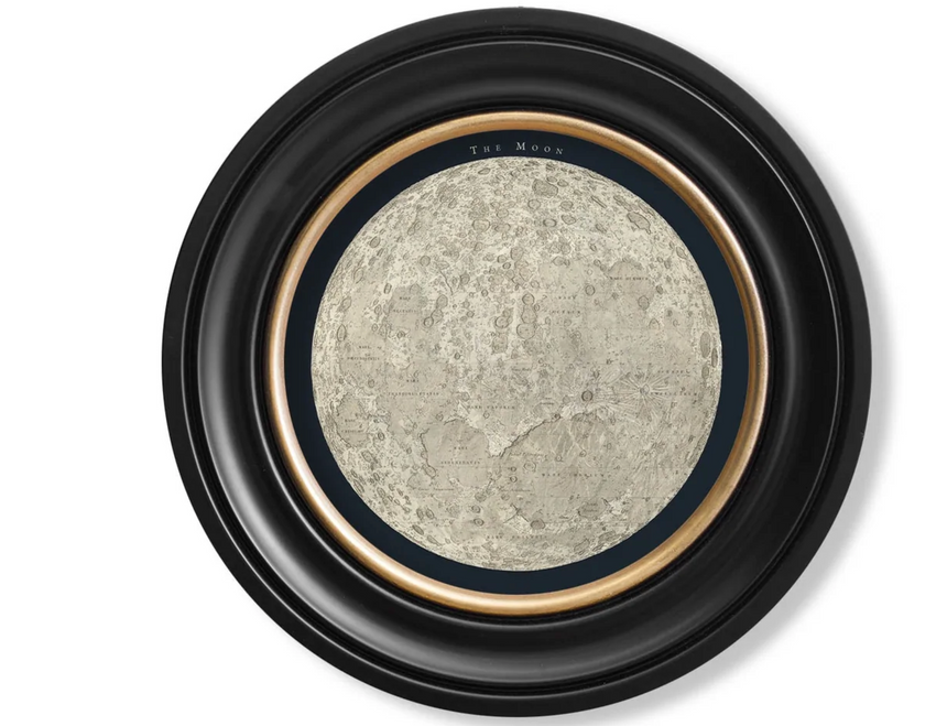 Vintage Round Framed Print, 1877 Map Of The Moon