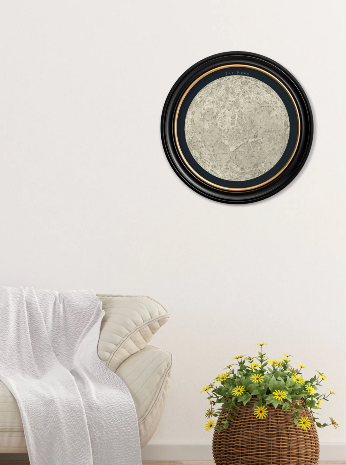 Vintage Round Framed Print, 1877 Map Of The Moon