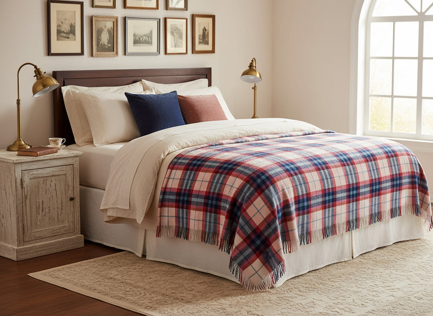 Bronte By Moon Falmouth Shetland Wool Throw, Ivory/ Red