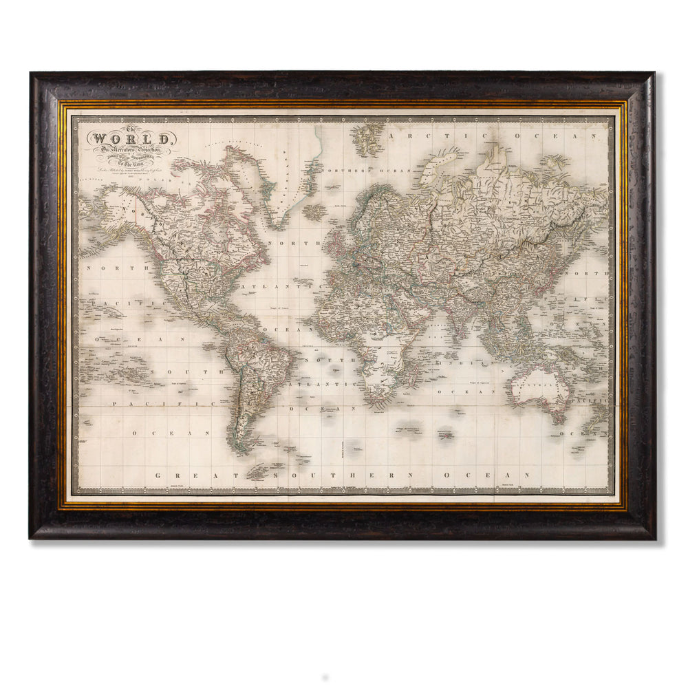 Vintage Framed Print, 1838 Map Of The World