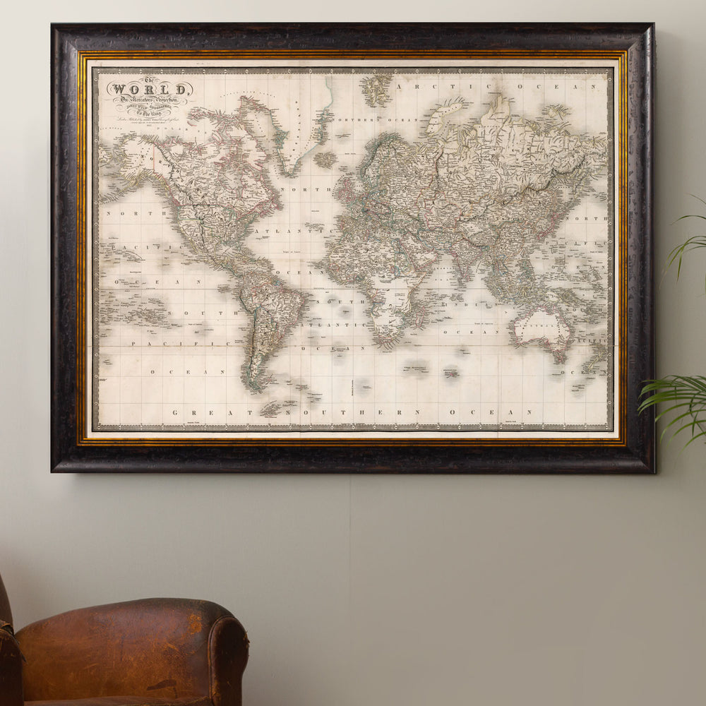 Vintage Framed Print, 1838 Map Of The World