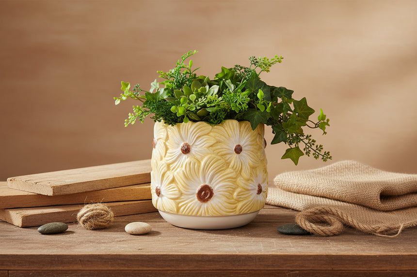 Wikholm Esther Ceramic Plant Pot, Yellow