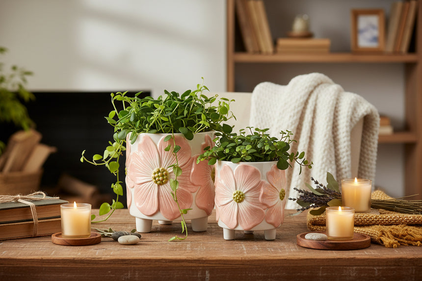 Wikholm Esther Footed Ceramic Plant Pot, Pink
