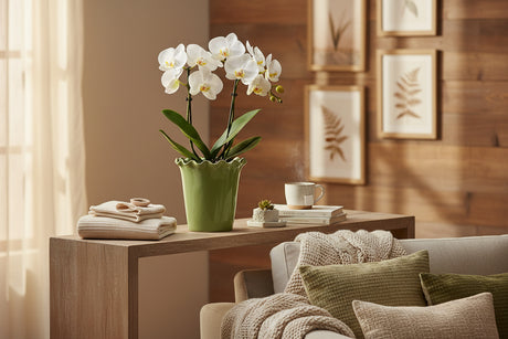 Green ceramic planter with ruffled edge on a white background
