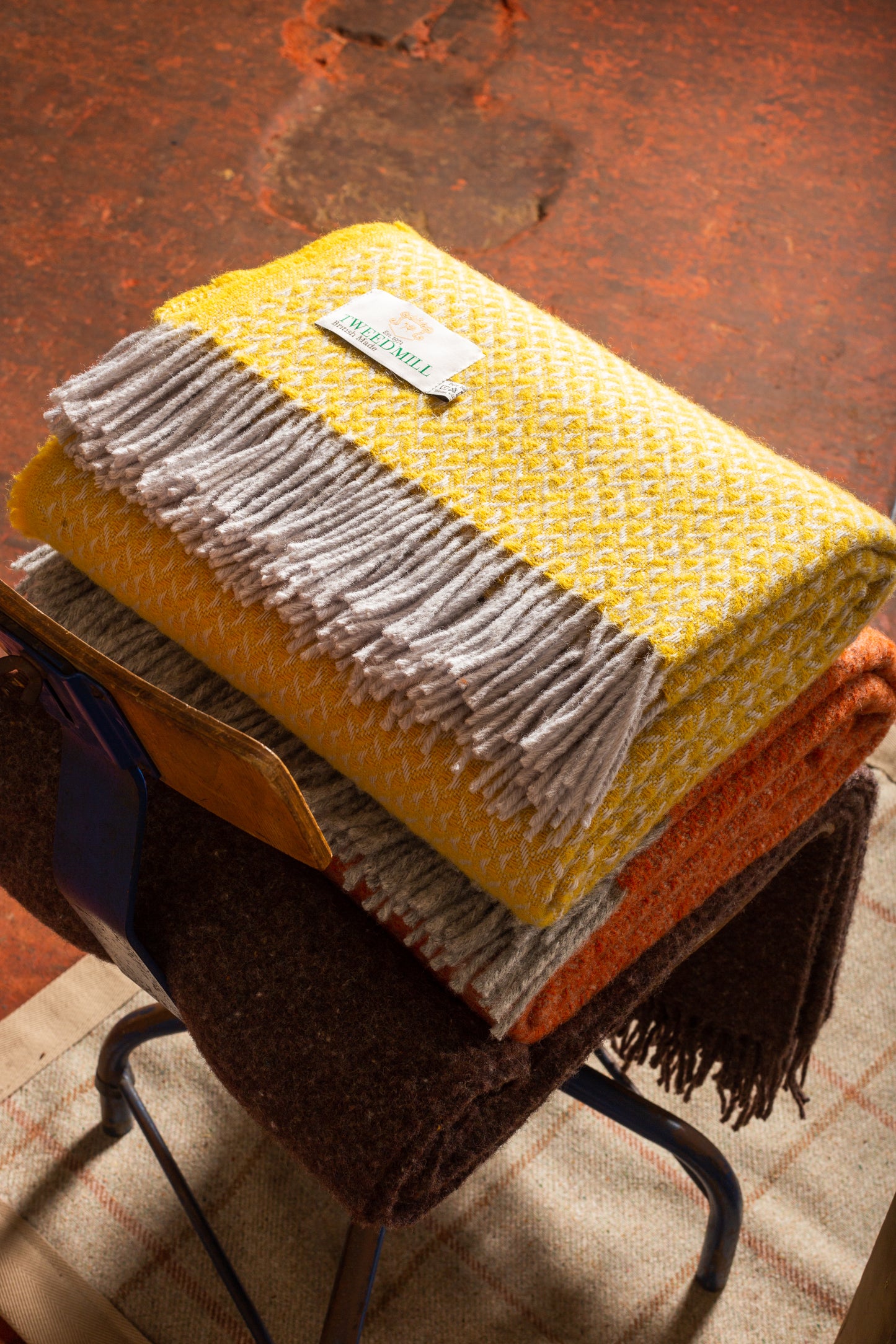 Tweedmill Diamond Pure New Wool Throw, Yellow