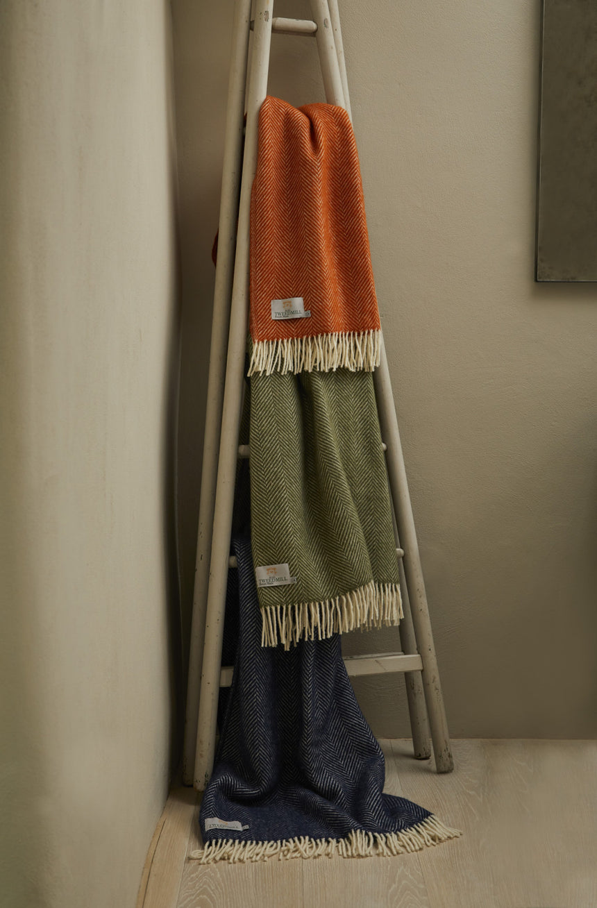 Tweedmill Fishbone Pure New Wool Throw, Olive