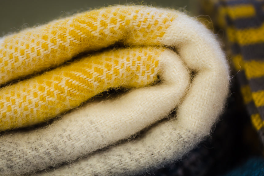 Tweedmill Meadow Check Pure New Wool Throw, Yellow