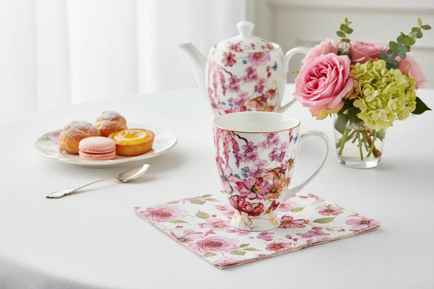 Mug with floral design on a white background