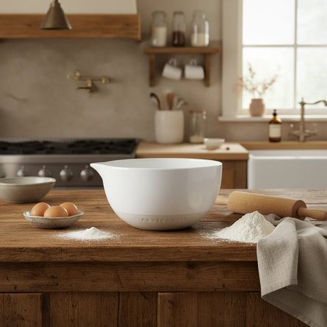 White ceramic bowl with 'Artisan' branding on a white background