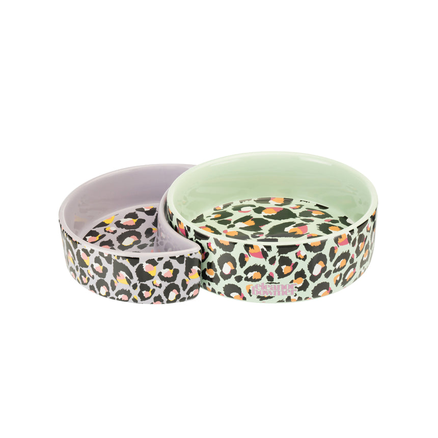 Eleanor Bowmer Ceramic Half Moon Pet Bowl,Leopard (Set Of 2)