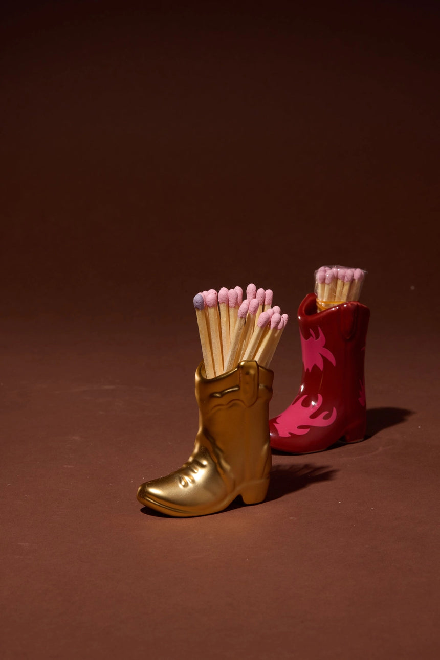 Paddywax Nashville Ceramic Cowboy Boot Match Holder, Gold