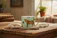 Mug with a leopard design on a light green background