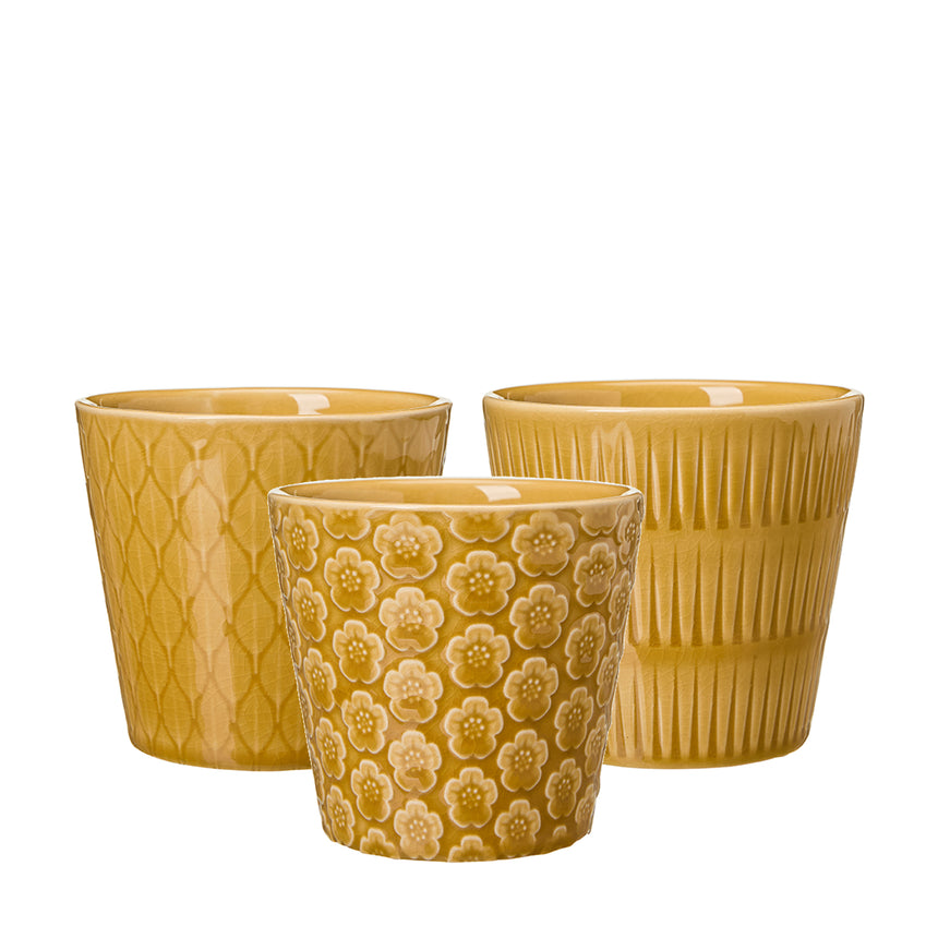 Wikholm Majken Ceramic Mini Plant Pots, Yellow  (Set Of 3)