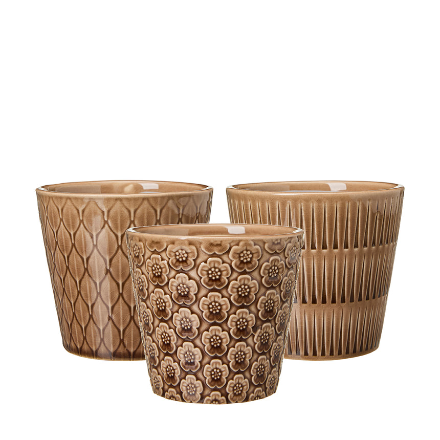 Wikholm Majken Ceramic Mini Plant Pots, Brown  (Set Of 3)