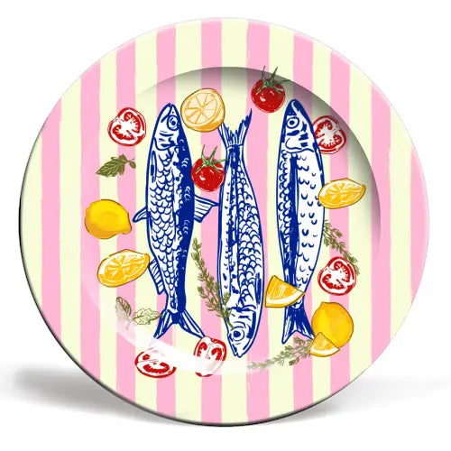 Sardines Pink Striped Ceramic Dinner Plate By Ezbie
