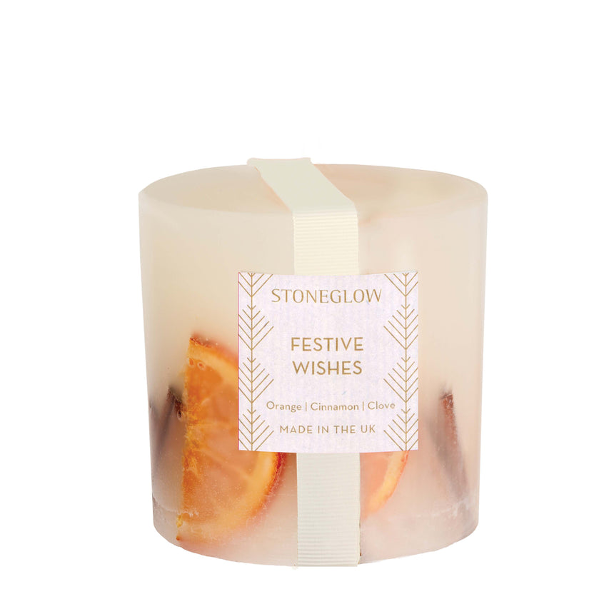 Stoneglow Festive Wishes Pillar Scented Candle, Orange & Cinnamon