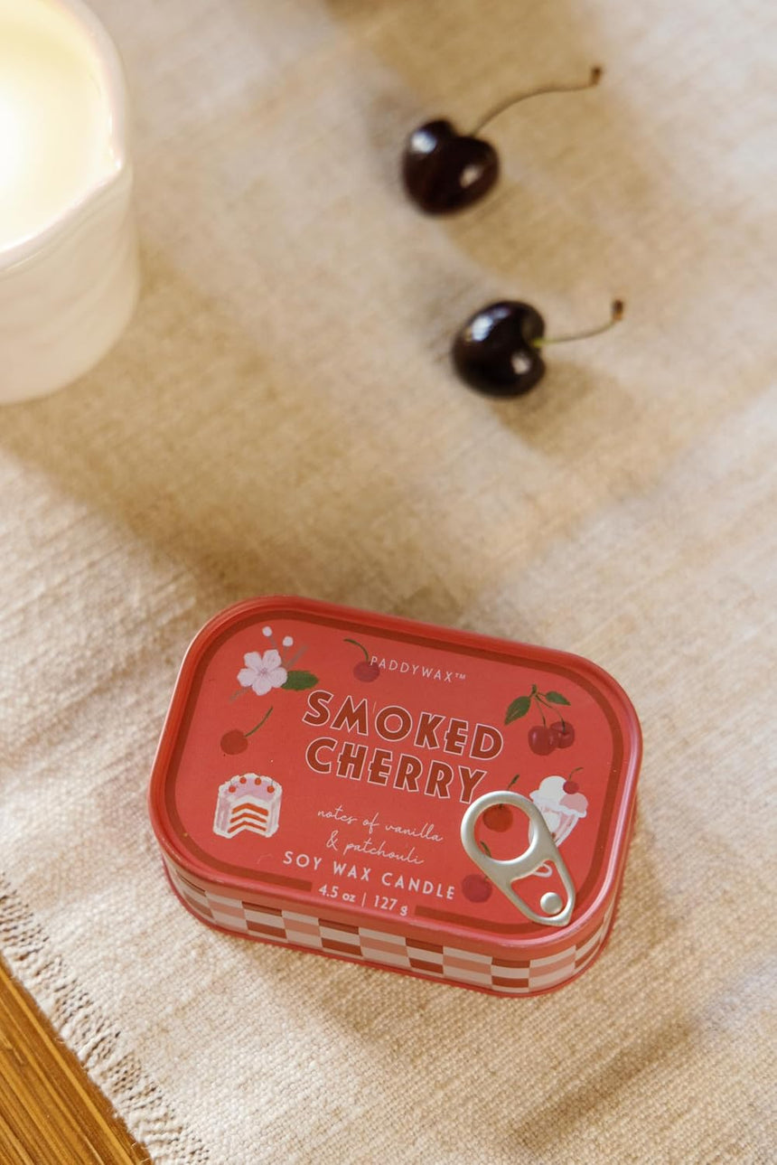 Paddywax Bistro Smoked Cherry Scented Tin Candle, Vanilla & Patchouli