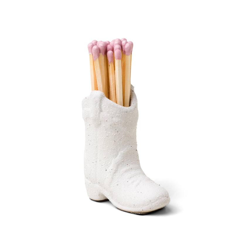 Paddywax Ceramic Cowboy Boot Match Holder, White
